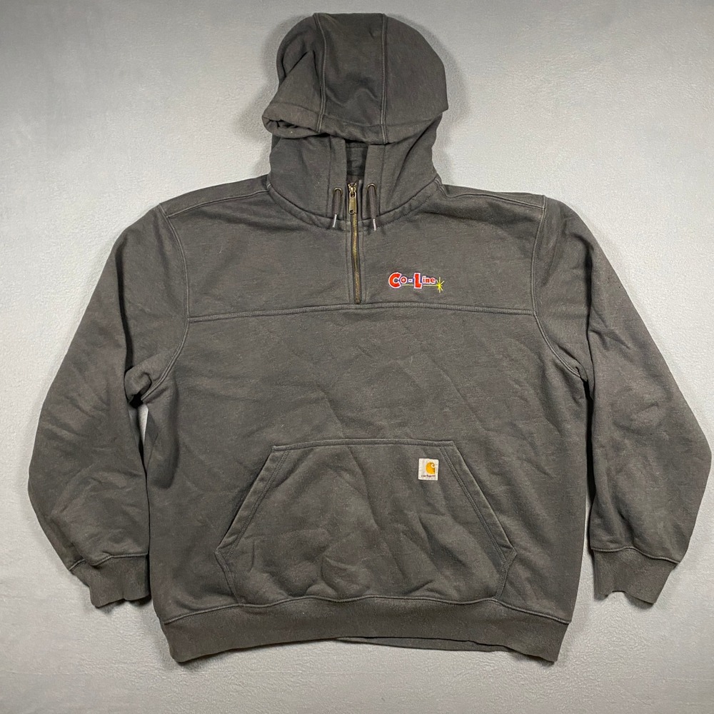 Carhartt Hoodie Mens 2XL Gray Rain Defender Quarter Zip Workwear Company Logo